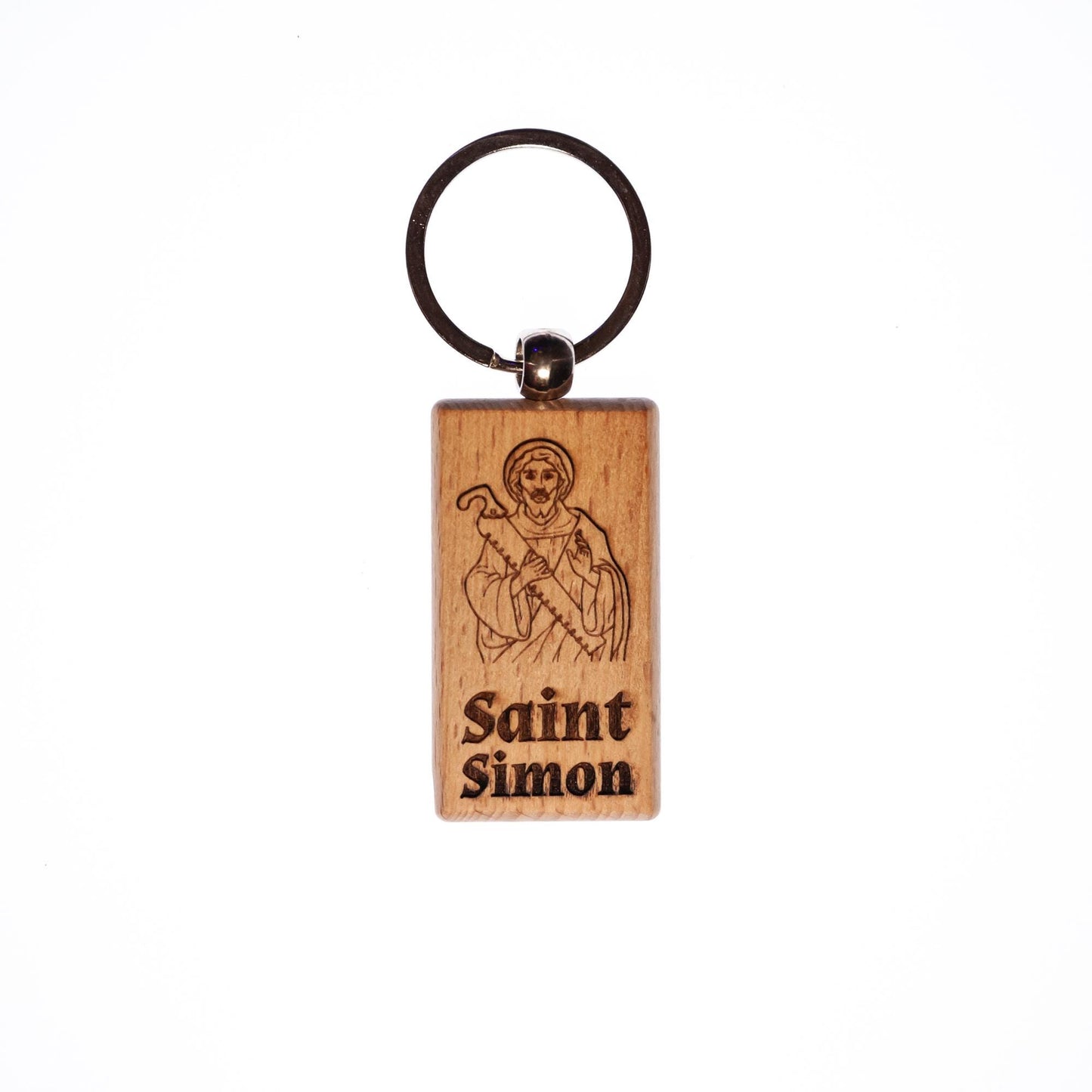 Saint Simon, Solid Wood Keychain, Engraved in the USA, Catholic