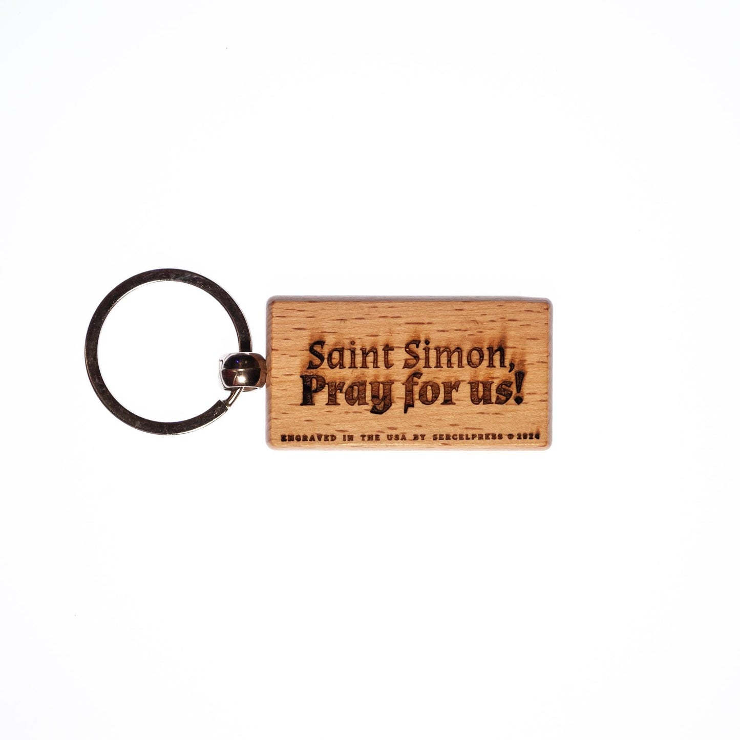Saint Simon, Solid Wood Keychain, Engraved in the USA, Catholic