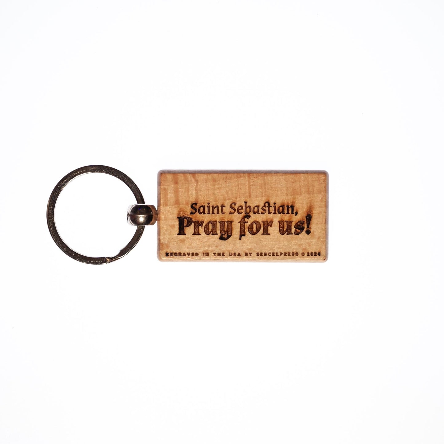 Saint Sebastian, Solid Wood Keychain, Engraved in the USA, Catholic