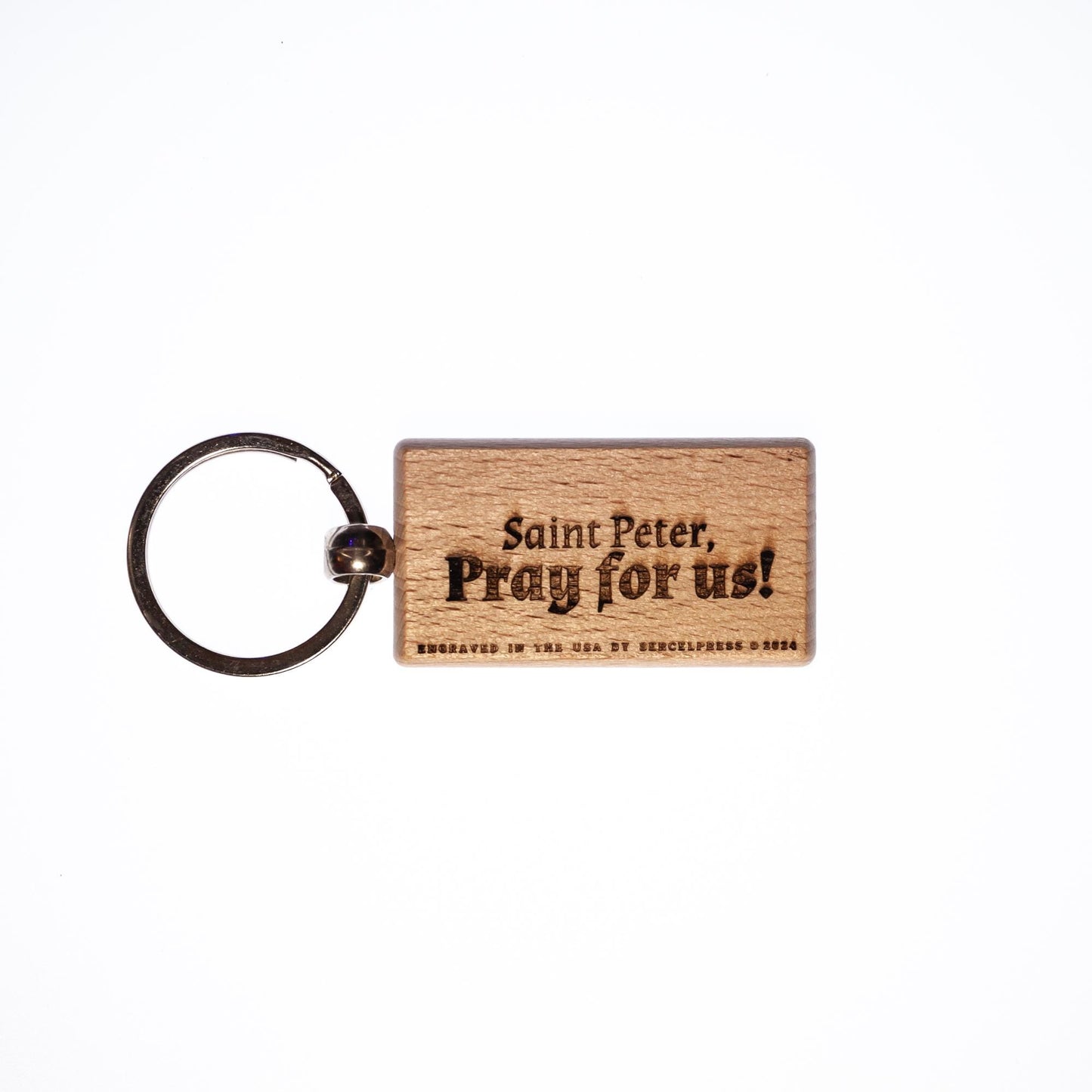 Saint Peter, Solid Wood Keychain, Engraved in the USA, Catholic
