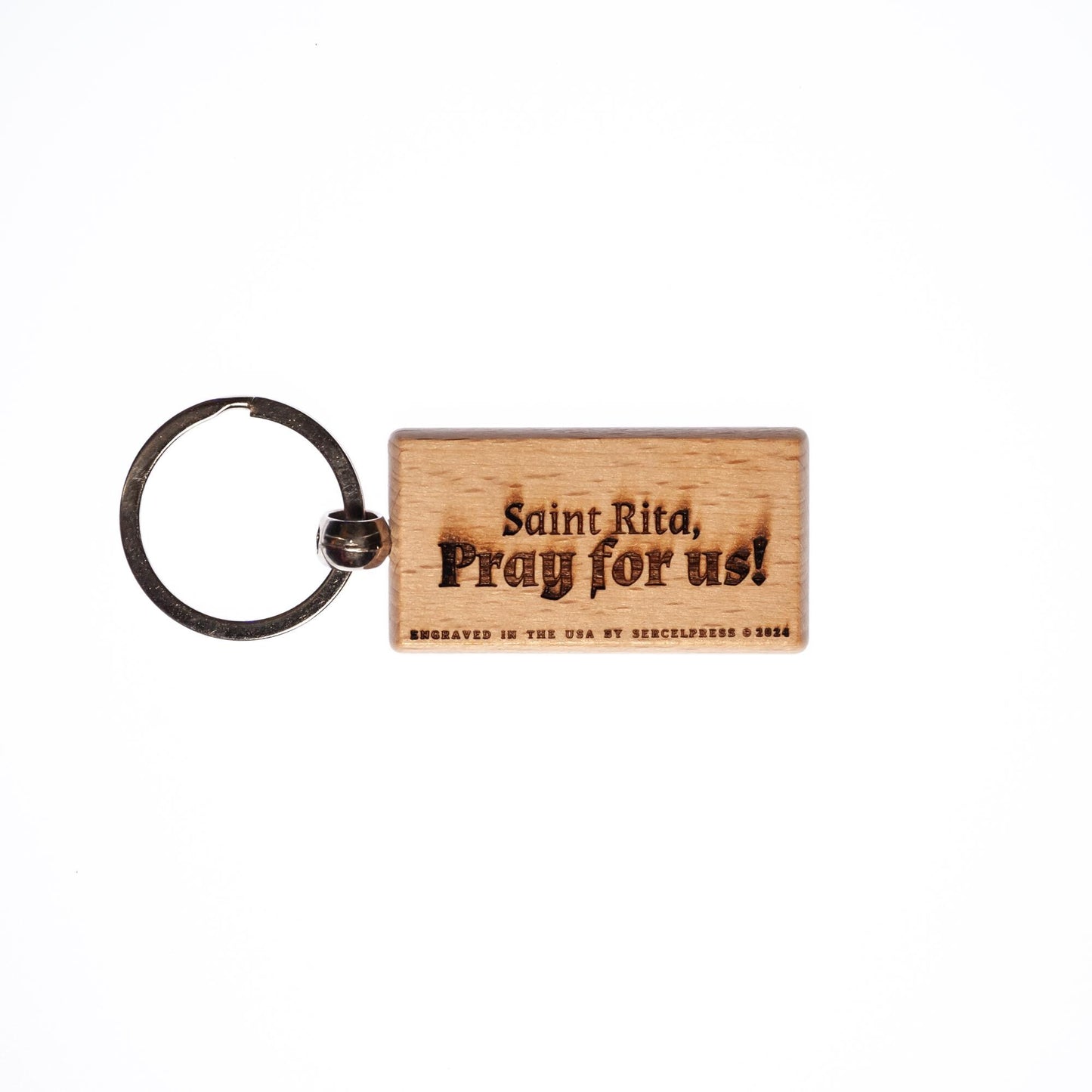Saint Rita, Solid Wood Keychain, Engraved in the USA, Catholic