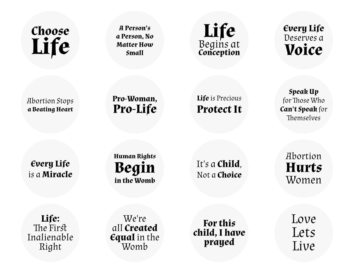 Pro-Life Stickers, 20 Designs, 2-Inches, Clear