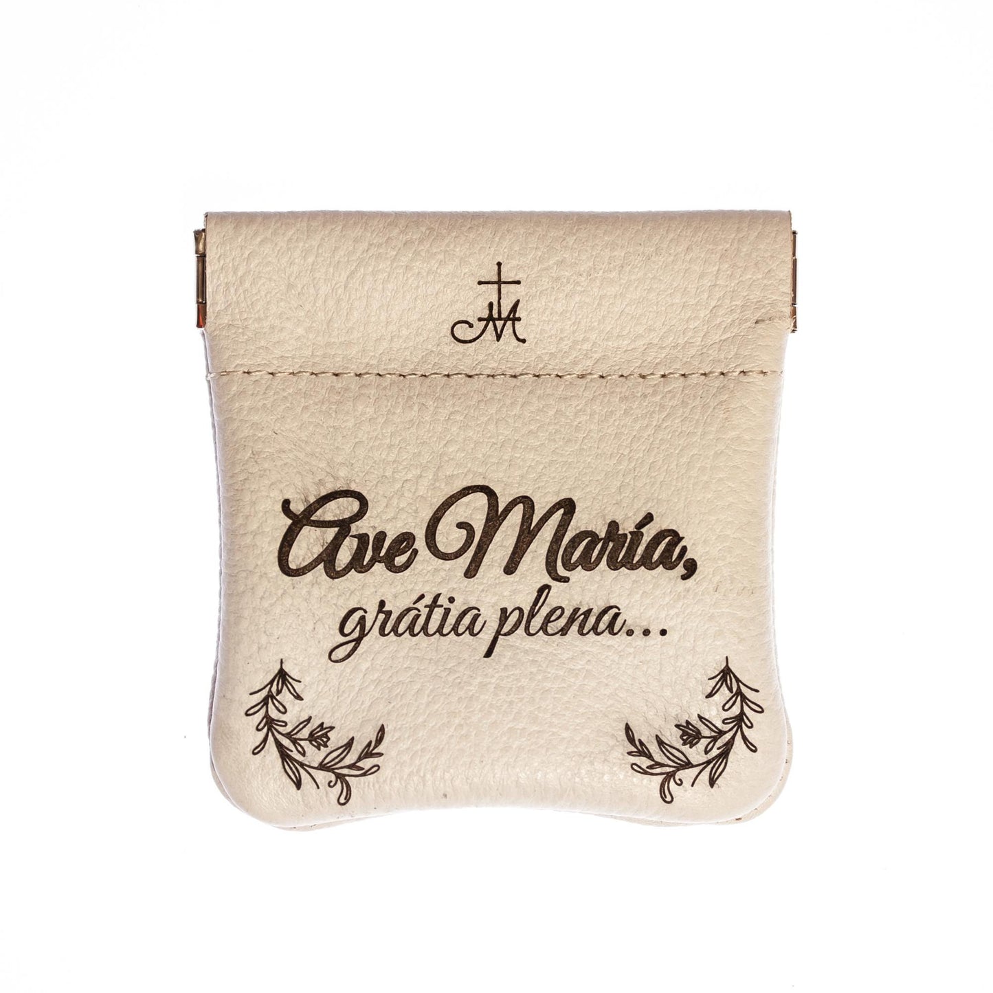 Ave Maria, Gratia Plena, Genuine Leather Engraved Rosary Pouch, Handmade in the USA, Catholic
