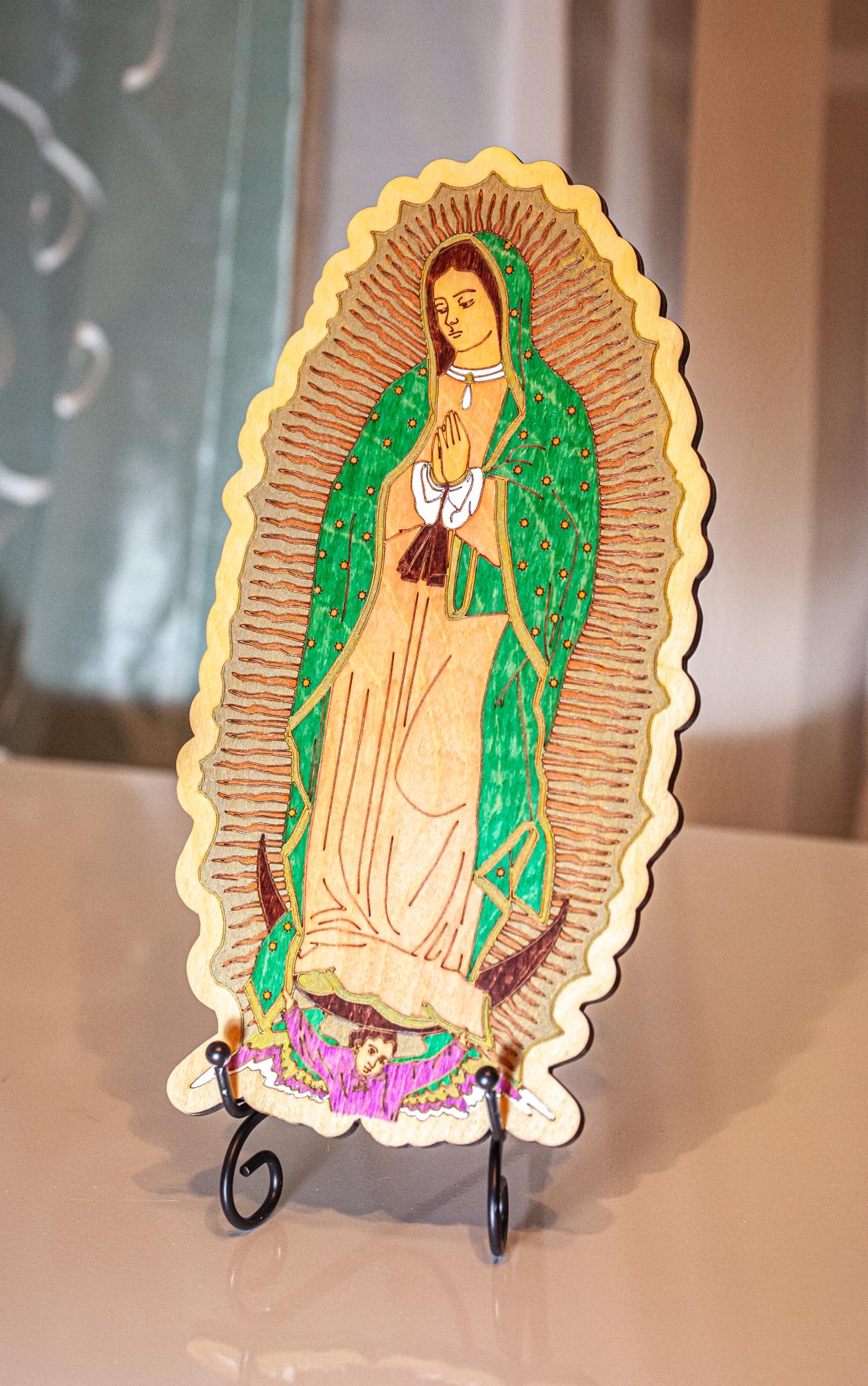 Our Lady of Guadalupe, Hand-Colored Laser Engraved Wall Art, 11" x 5.75", Engraved and Hand-Colored in the USA, Catholic Living
