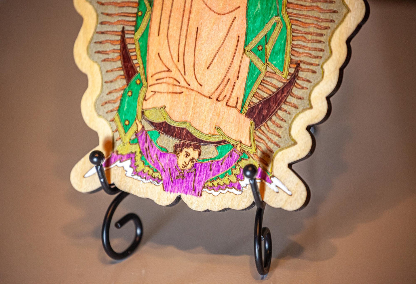 Our Lady of Guadalupe, Hand-Colored Laser Engraved Wall Art, 11" x 5.75", Engraved and Hand-Colored in the USA, Catholic Living