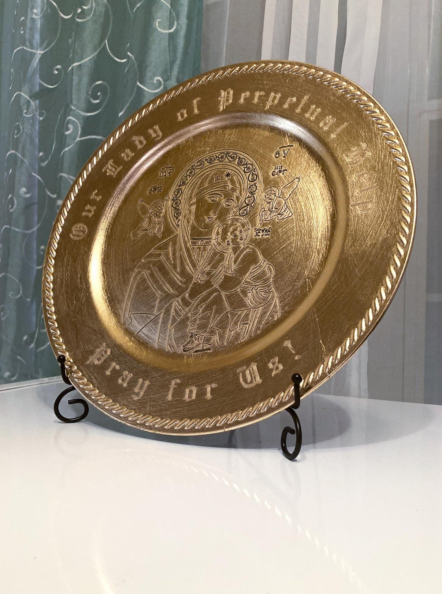 Our Lady of Perpetual Help Engraved Plastic Decorative Charger Plate, Large, 13-Inches, Engraved in the USA, Catholic Living