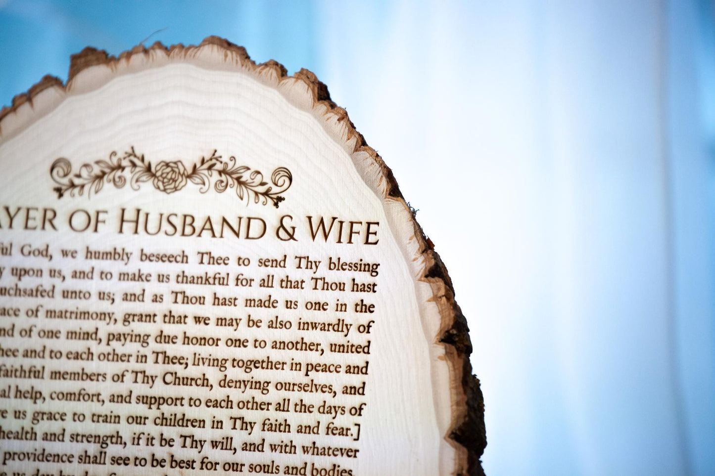 Prayer of Husband and Wife, 9 3/4 x 12 3/4 inch Laser-Engraved Wood Wall Art with Rustic Bark Edges | Engraved in the USA | Catholic Living