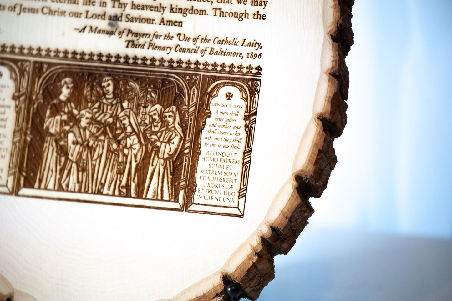 Prayer of Husband and Wife, 9 3/4 x 12 3/4 inch Laser-Engraved Wood Wall Art with Rustic Bark Edges | Engraved in the USA | Catholic Living