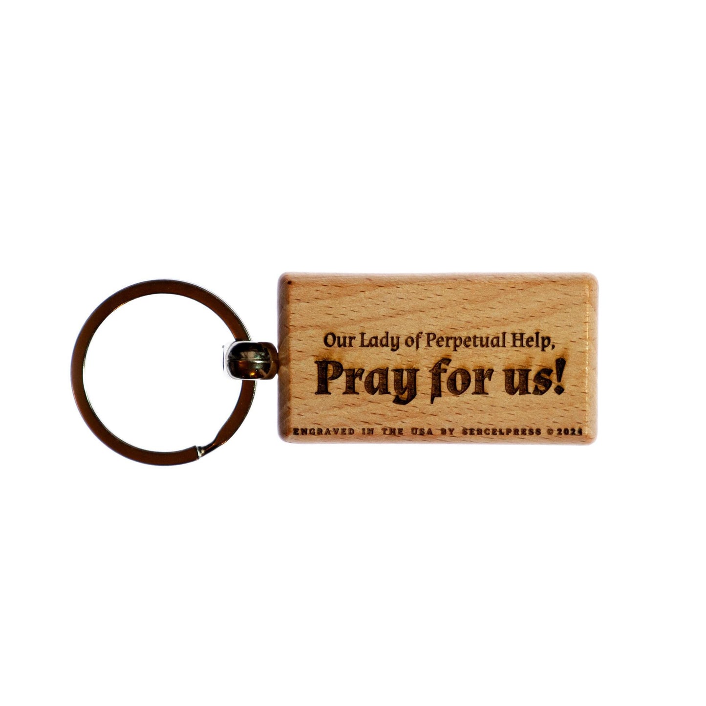 Our Lady of Perpetual Help, Hand-Colored, Solid Wood Keychain, Engraved in the USA, Catholic