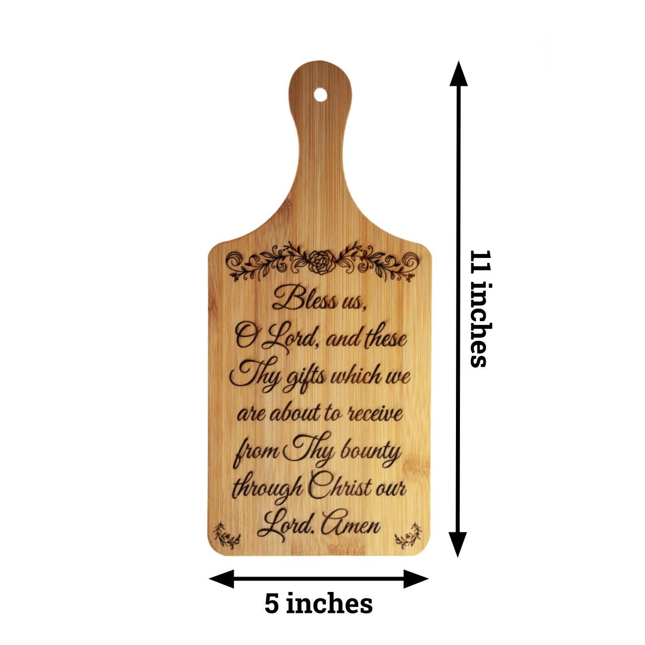 Grace Before Meals, Bless Us O Lord, Decorative Bamboo Cutting Board, 11" x 5" x 0.39" | Engraved in the USA | Catholic Living