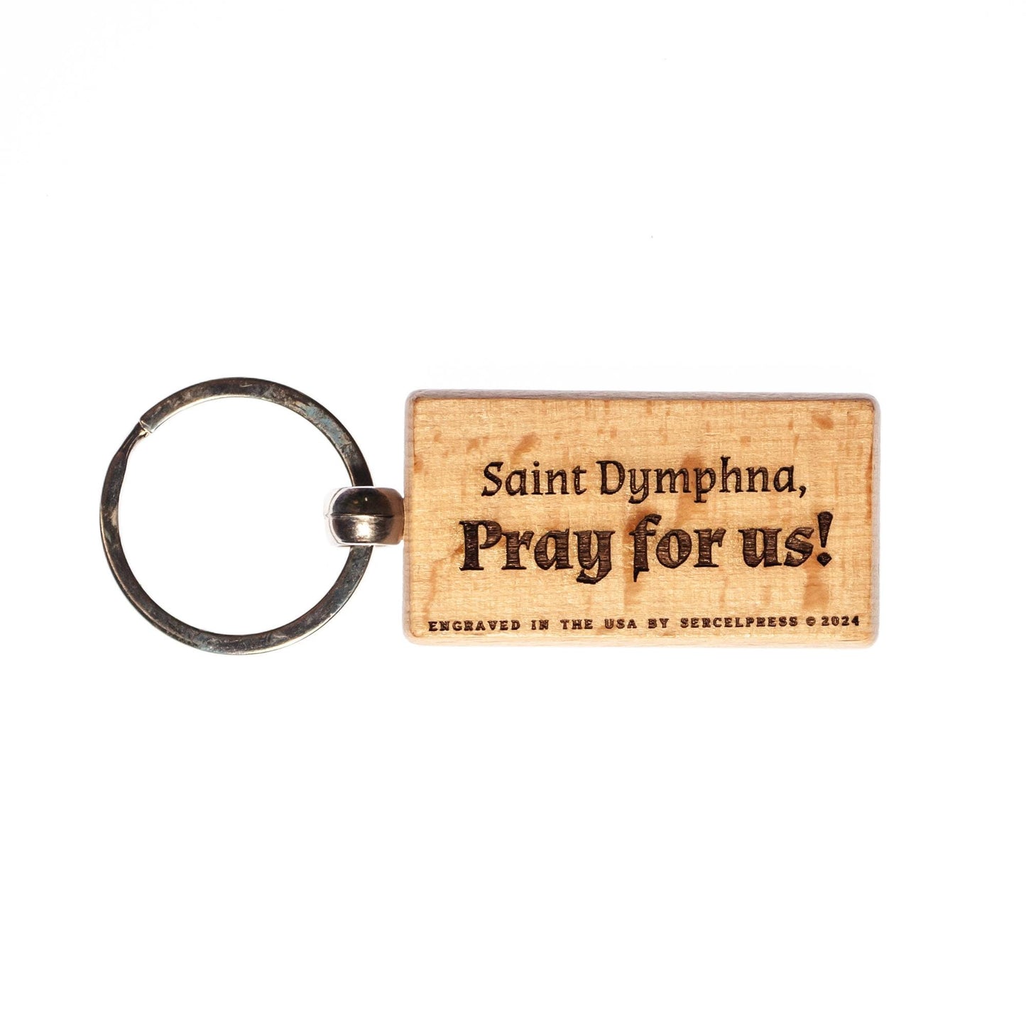 Saint Dymphna, Solid Wood Keychain, Engraved in the USA, Catholic