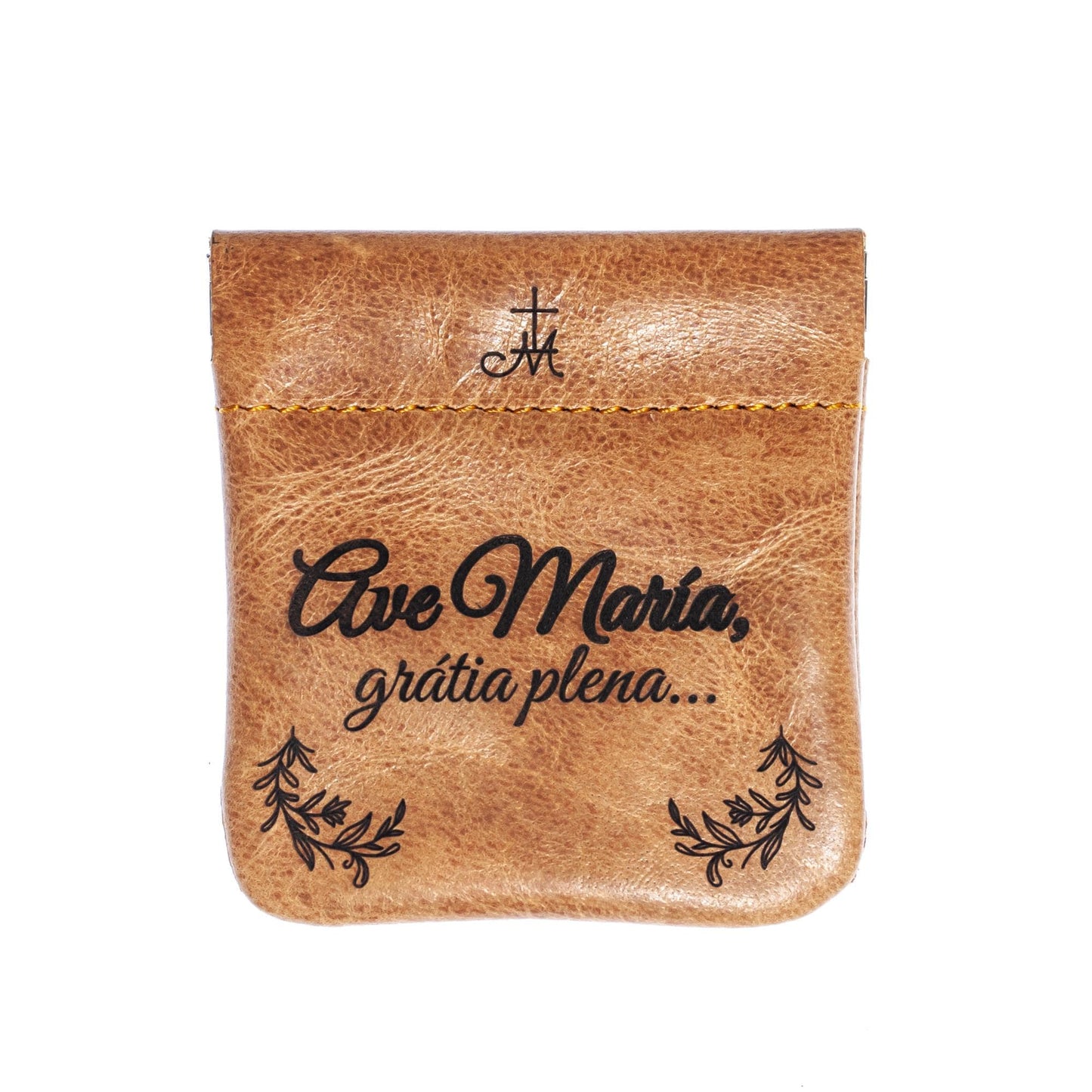 Ave Maria, Gratia Plena, Genuine Leather Engraved Rosary Pouch, Handmade in the USA, Catholic