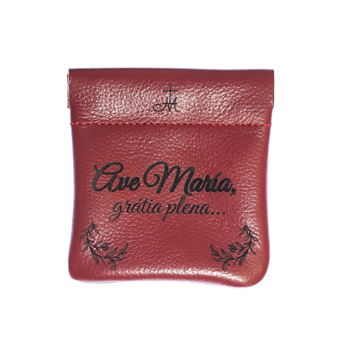 Ave Maria, Gratia Plena, Genuine Leather Engraved Rosary Pouch, Handmade in the USA, Catholic