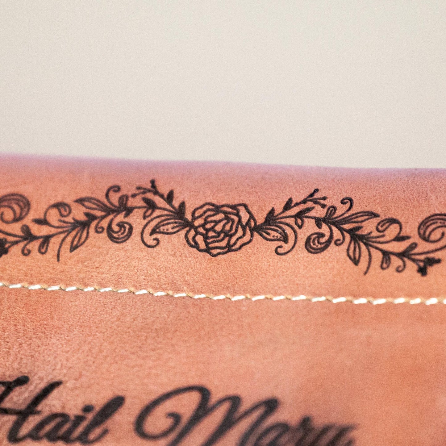 Hail Mary, Full of Grace, Genuine Leather Engraved Rosary Pouch, Handmade in the USA, Catholic