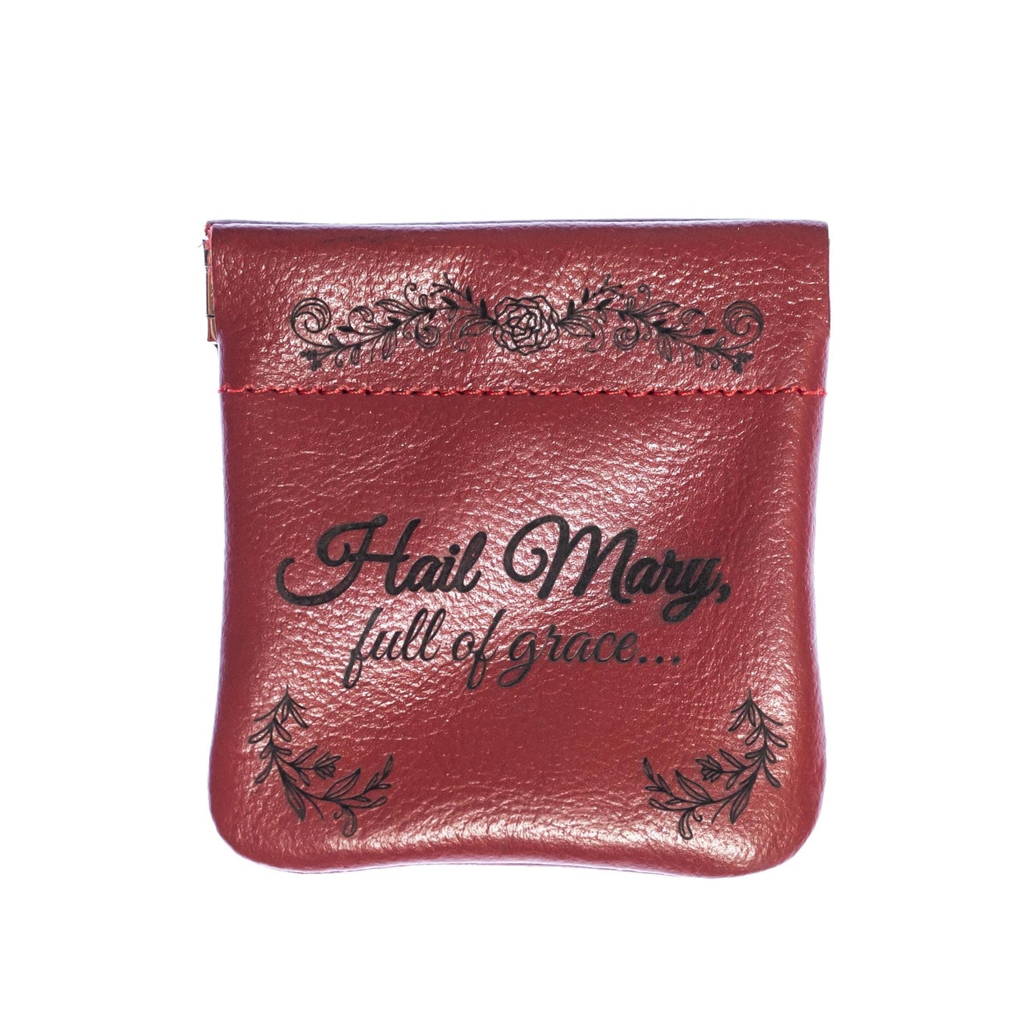 Hail Mary, Full of Grace, Genuine Leather Engraved Rosary Pouch, Handmade in the USA, Catholic