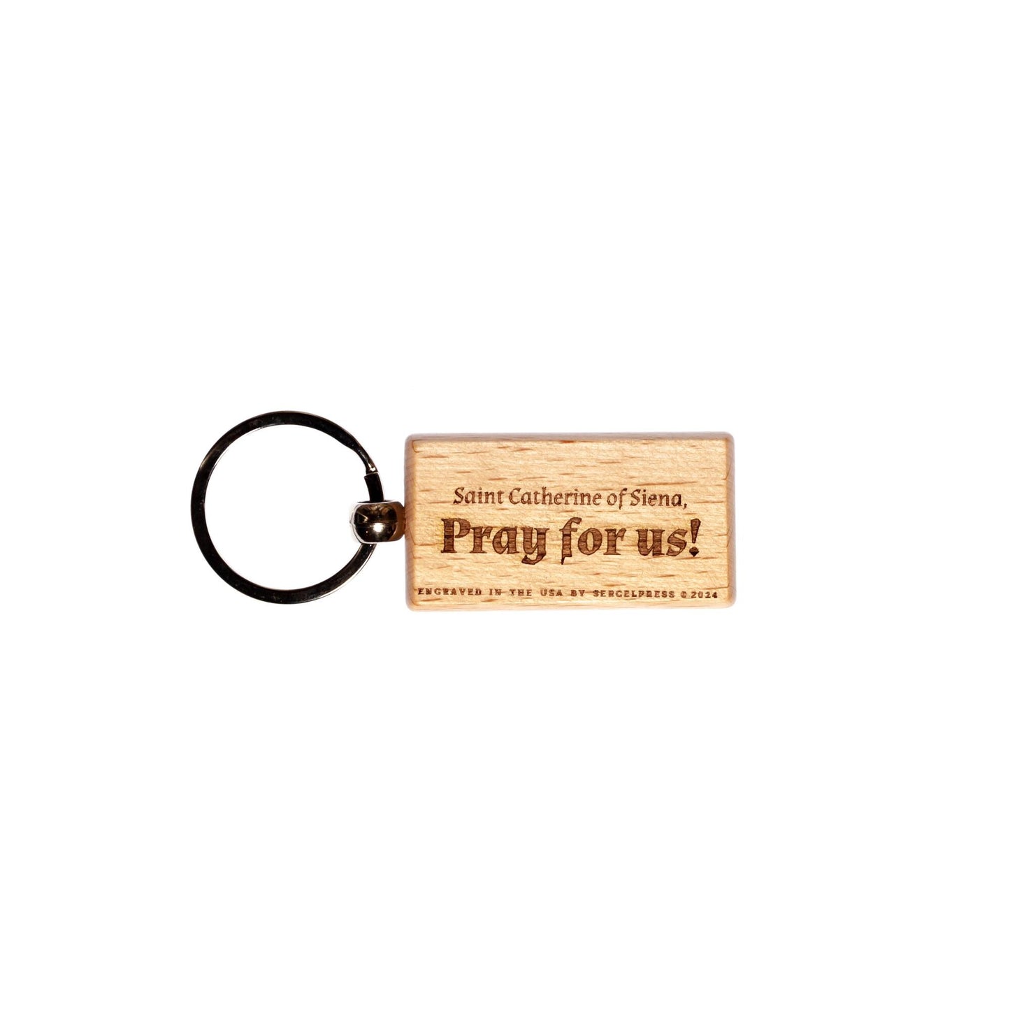 Saint Catherine of Siena, Hand-Colored, Solid Wood Keychain, Engraved in the USA, Catholic