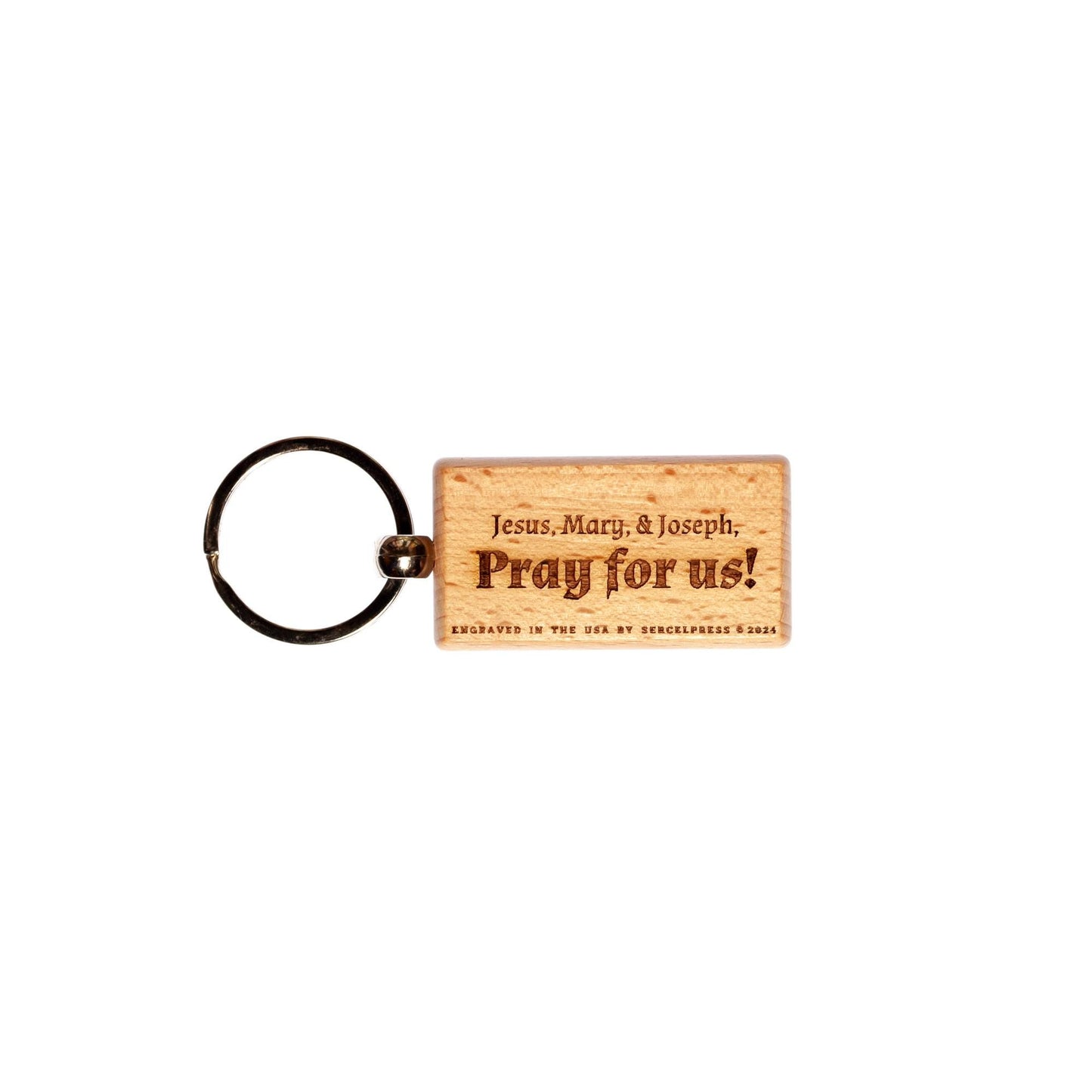 The Holy Family, Hand-Colored Solid Wood Keychain, Engraved in the USA, Catholic
