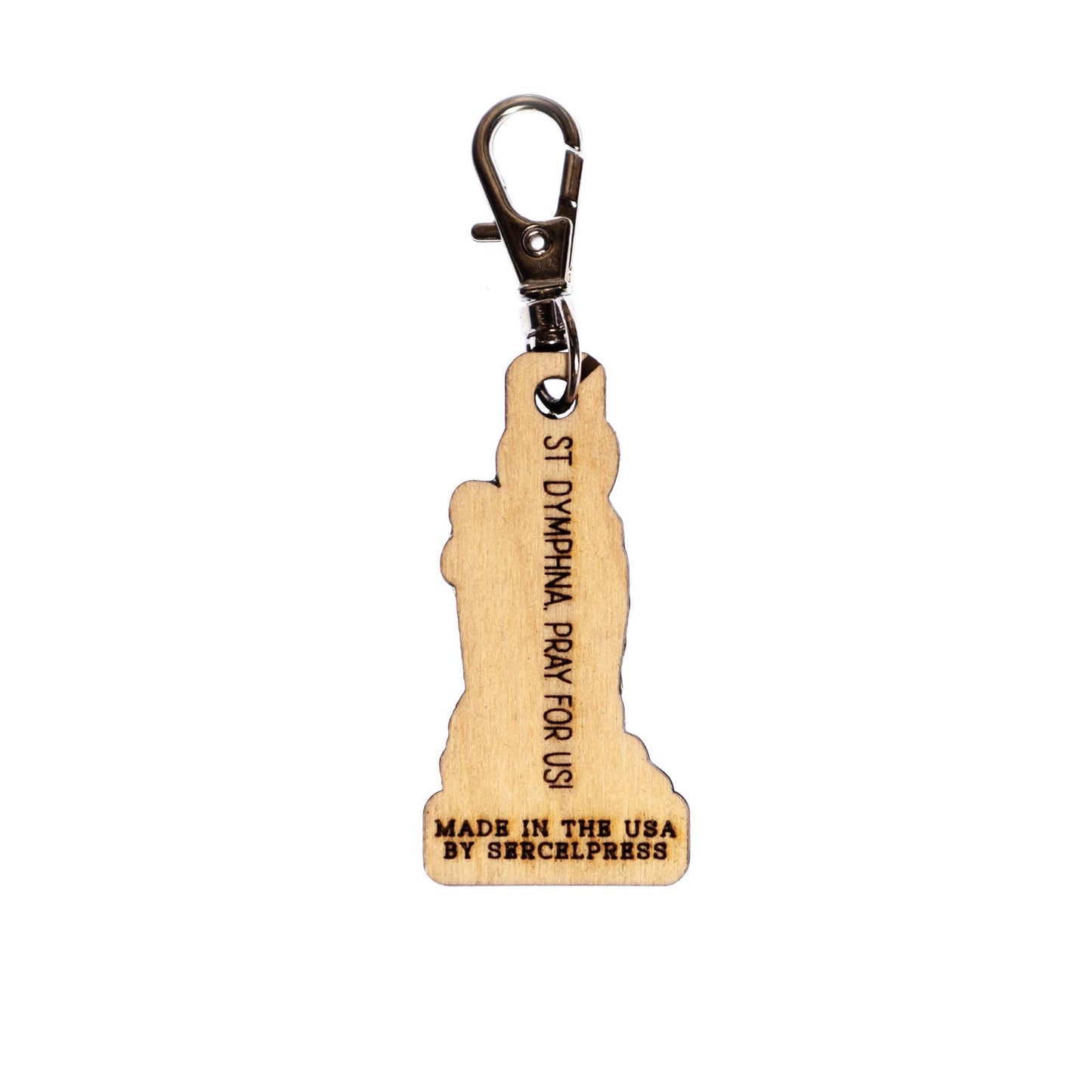 Saint Dymphna Engraved Wood Keychain with Clip for Keys, Backpack, Purse, or Bag, Made in the USA, Catholic