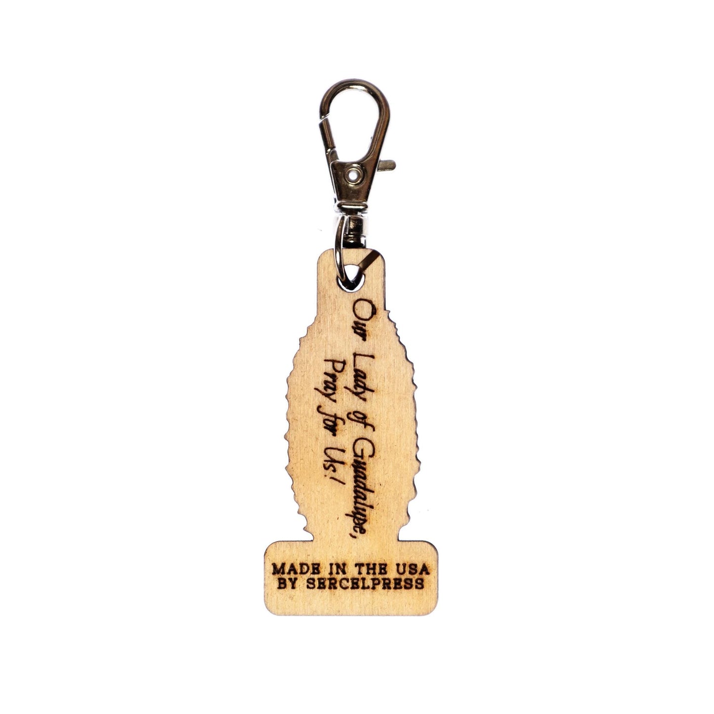 Our Lady of Guadalupe Engraved Wood Keychain with Clip for Keys, Backpack, Purse, or Bag, Made in the USA, Catholic