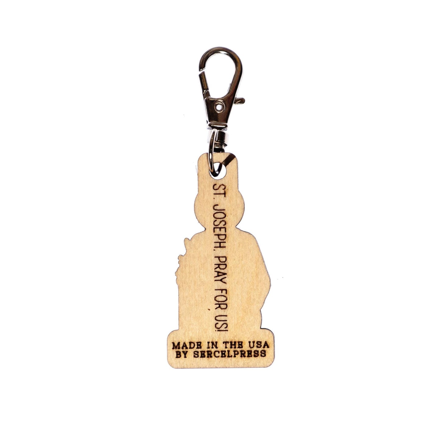 Saint Joseph Engraved Wood Keychain with Clip for Keys, Backpack, Purse, or Bag, Made in the USA, Catholic