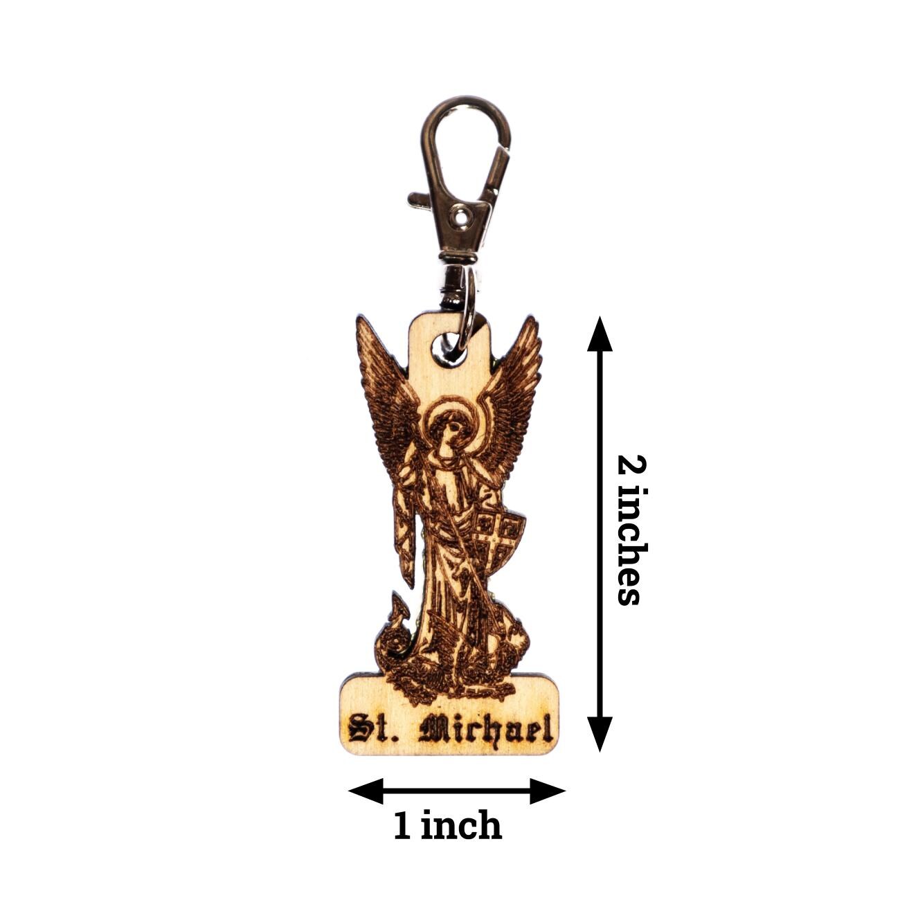 Saint Michael the Archangel Engraved Wood Keychain with Clip for Keys, Backpack, Purse, or Bag, Made in the USA, Catholic