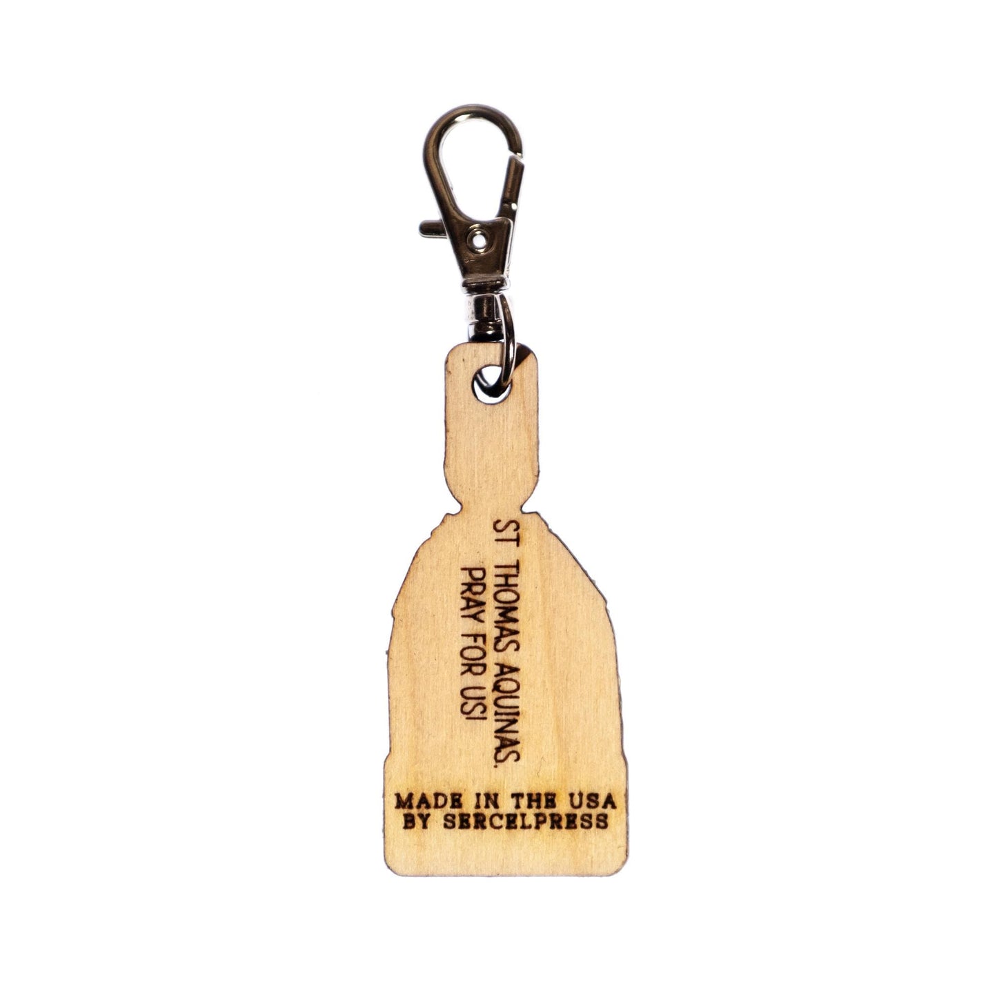 Saint Thomas Aquinas Engraved Wood Keychain with Clip for Keys, Backpack, Purse, or Bag, Made in the USA, Catholic