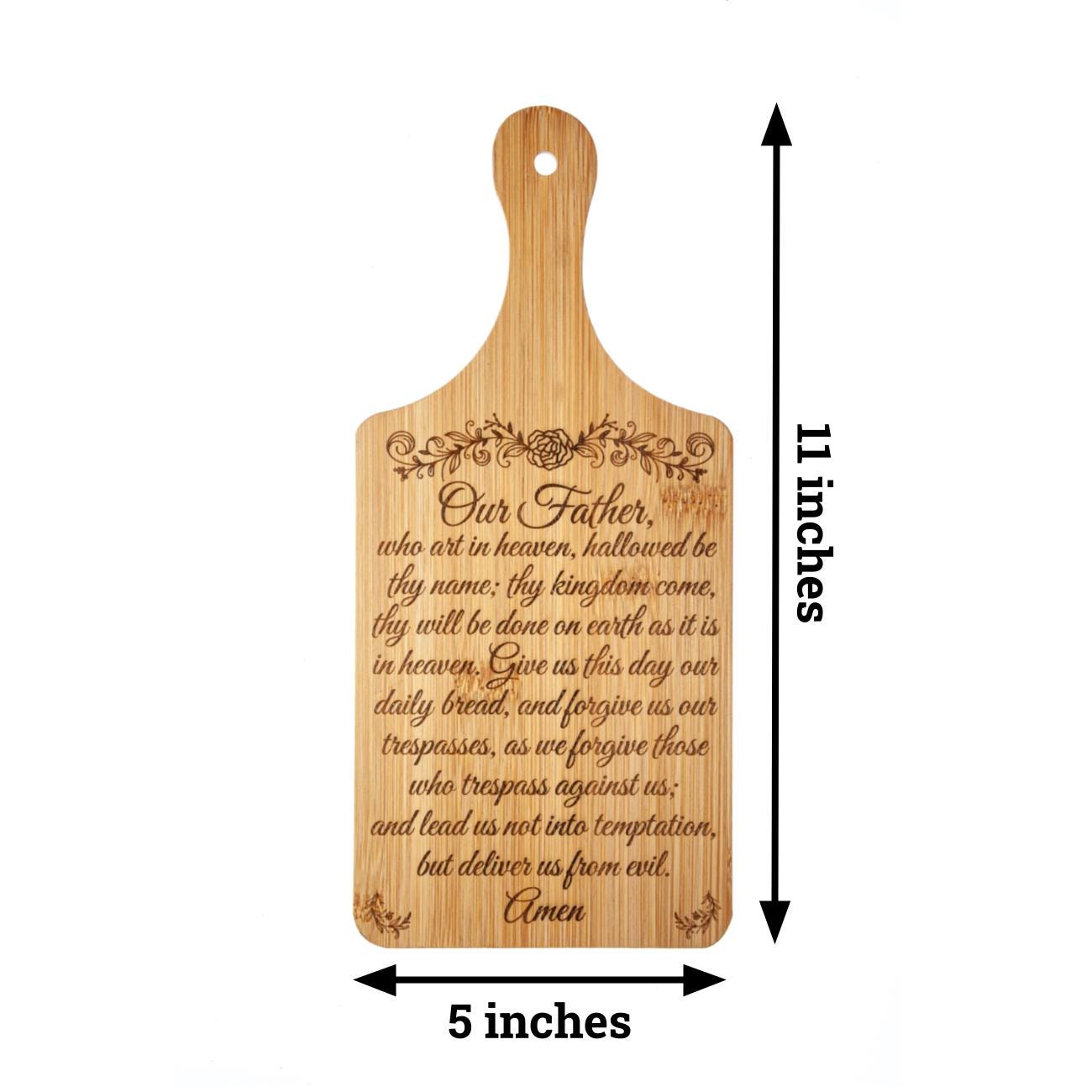 Our Father, Decorative Bamboo Cutting Board, 11" x 5", Engraved in the USA, Catholic Living, The Lord's Prayer