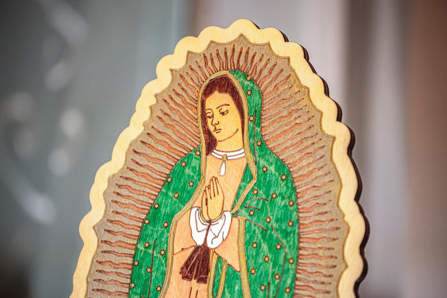 Our Lady of Guadalupe, Hand-Colored Laser Engraved Wall Art, 11" x 5.75", Engraved and Hand-Colored in the USA, Catholic Living