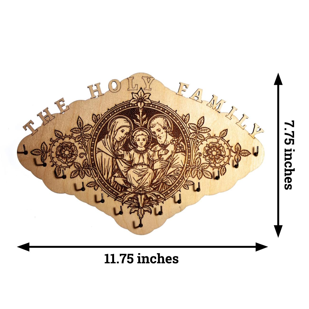 Large Holy Family Rosary Hanger, 13 Hooks, 11.75 x 7.75 Inches, Made in the USA, Holy Family of Jesus, Mary and Joseph, Catholic Living