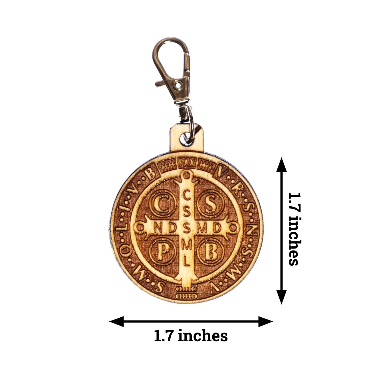 Saint Benedict Medal Engraved Wood Keychain with Clip for Keys, Backpack, Purse, or Bag, Made in the USA, Catholic