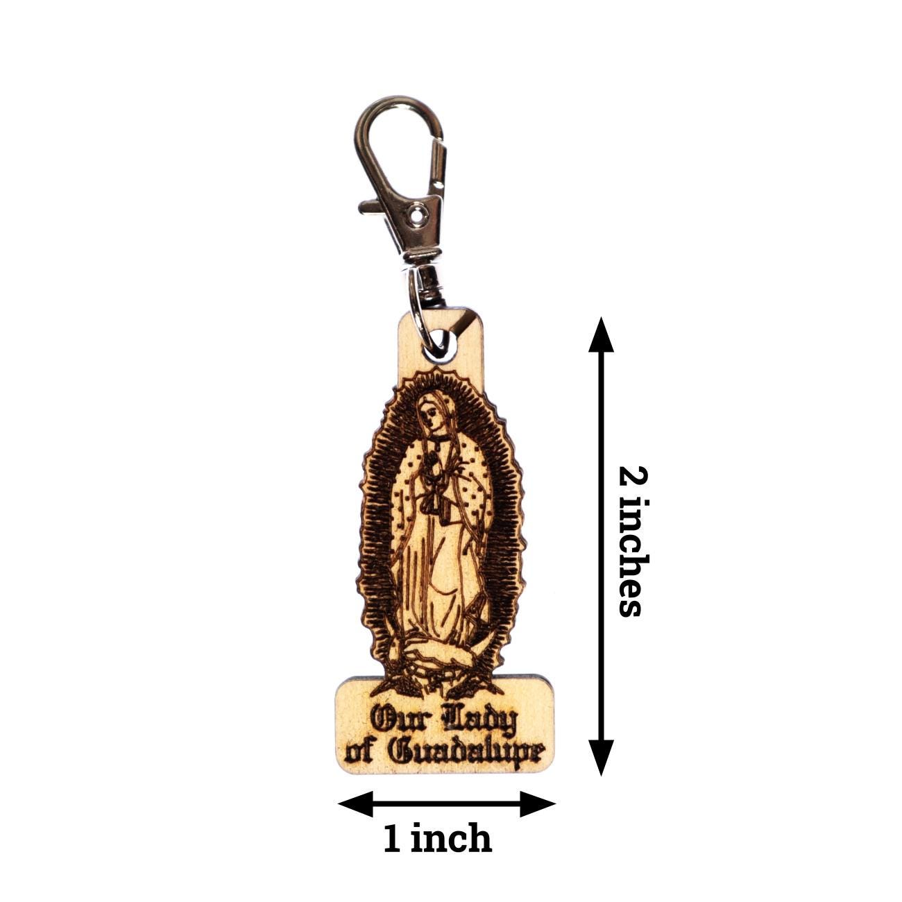 Our Lady of Guadalupe Engraved Wood Keychain with Clip for Keys, Backpack, Purse, or Bag, Made in the USA, Catholic