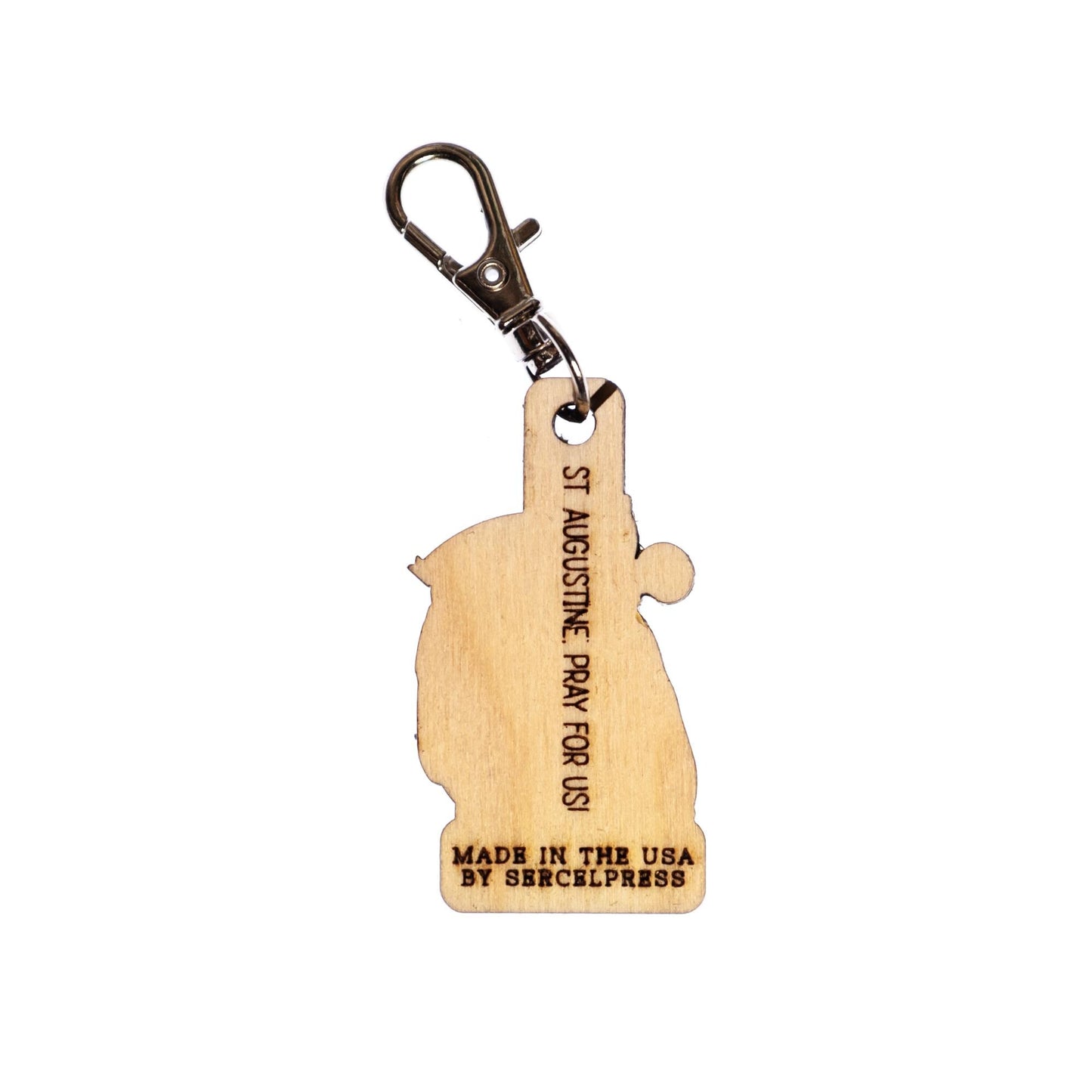 Saint Augustine Engraved Wood Keychain with Clip for Keys, Backpack, Purse, or Bag, Made in the USA, Catholic