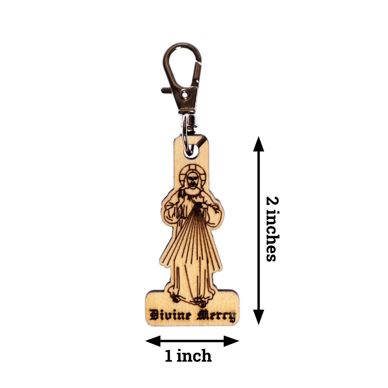 Divine Mercy Engraved Wood Keychain with Clip for Keys, Backpack, Purse, or Bag, Made in the USA, Catholic