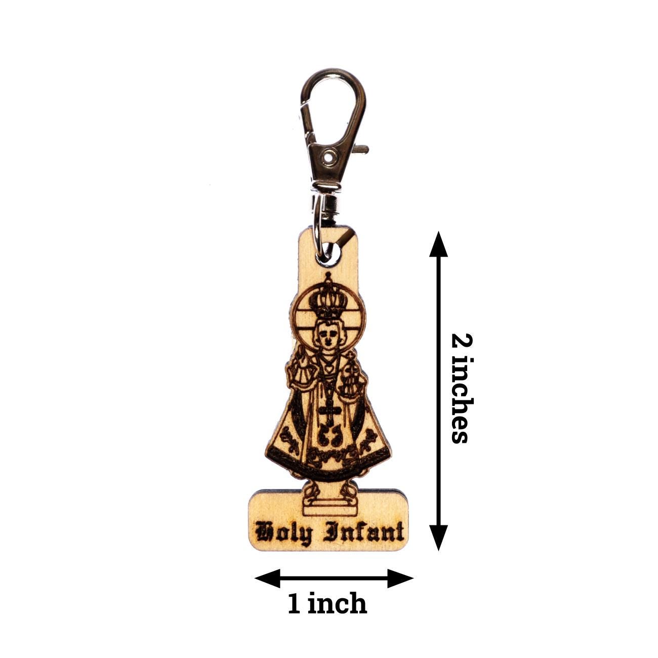Holy Infant of Prague Engraved Wood Keychain with Clip for Keys, Backpack, Purse, or Bag, Made in the USA, Catholic