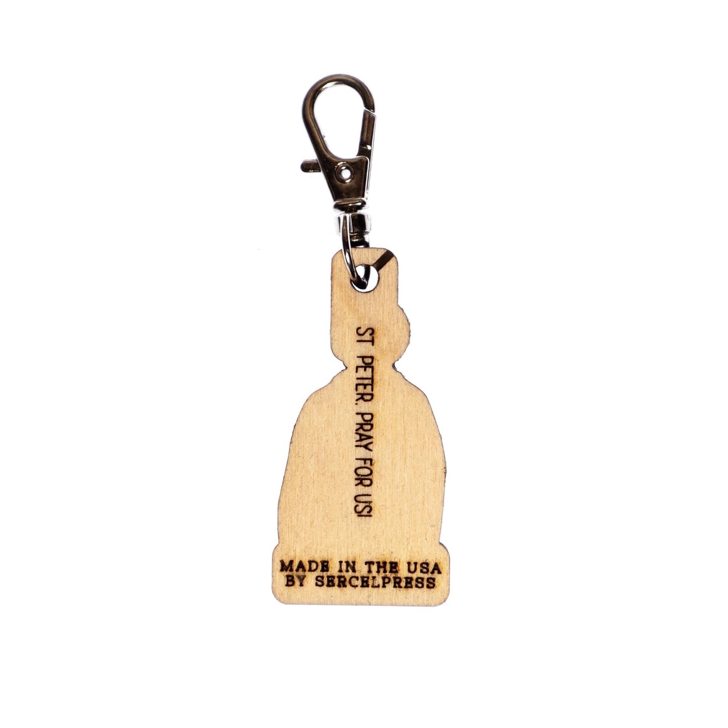 Saint Peter Engraved Wood Keychain with Clip for Keys, Backpack, Purse, or Bag, Made in the USA, Catholic