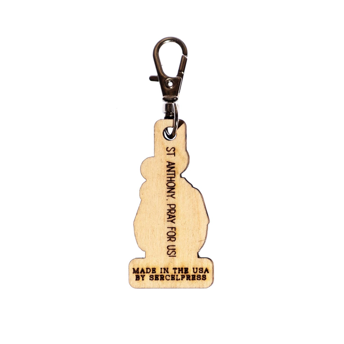 Saint Anthony Engraved Wood Keychain with Clip for Keys, Backpack, Purse, or Bag, Made in the USA, Catholic