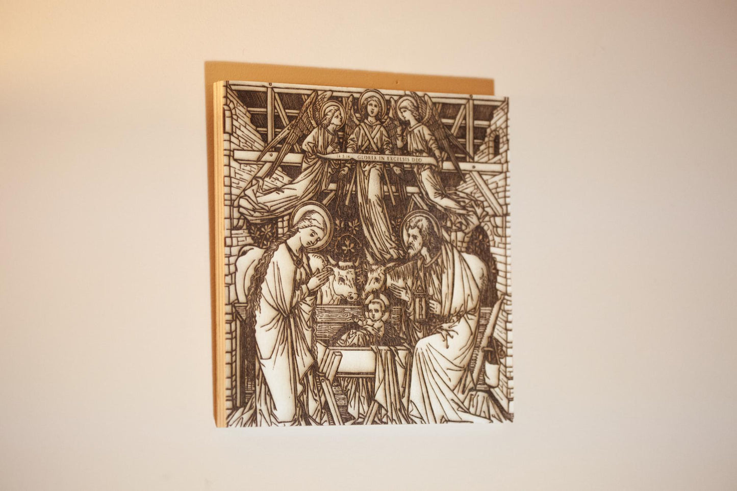 Nativity Scene, Christmas, Laser-Engraved Wood Panel Wall Art, 8" x 8" | Engraved in the USA
