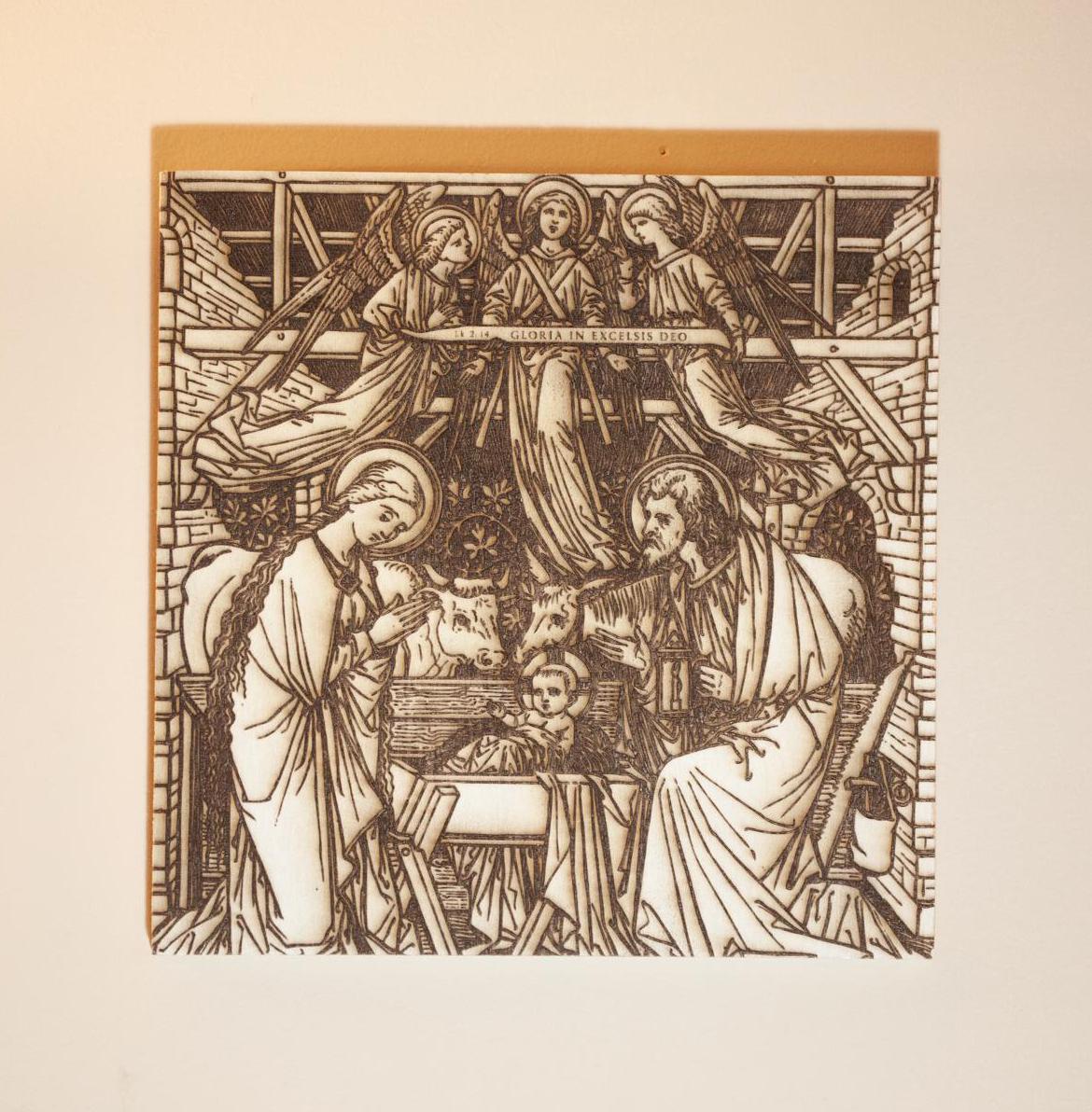 Nativity Scene, Christmas, Laser-Engraved Wood Panel Wall Art, 8" x 8" | Engraved in the USA