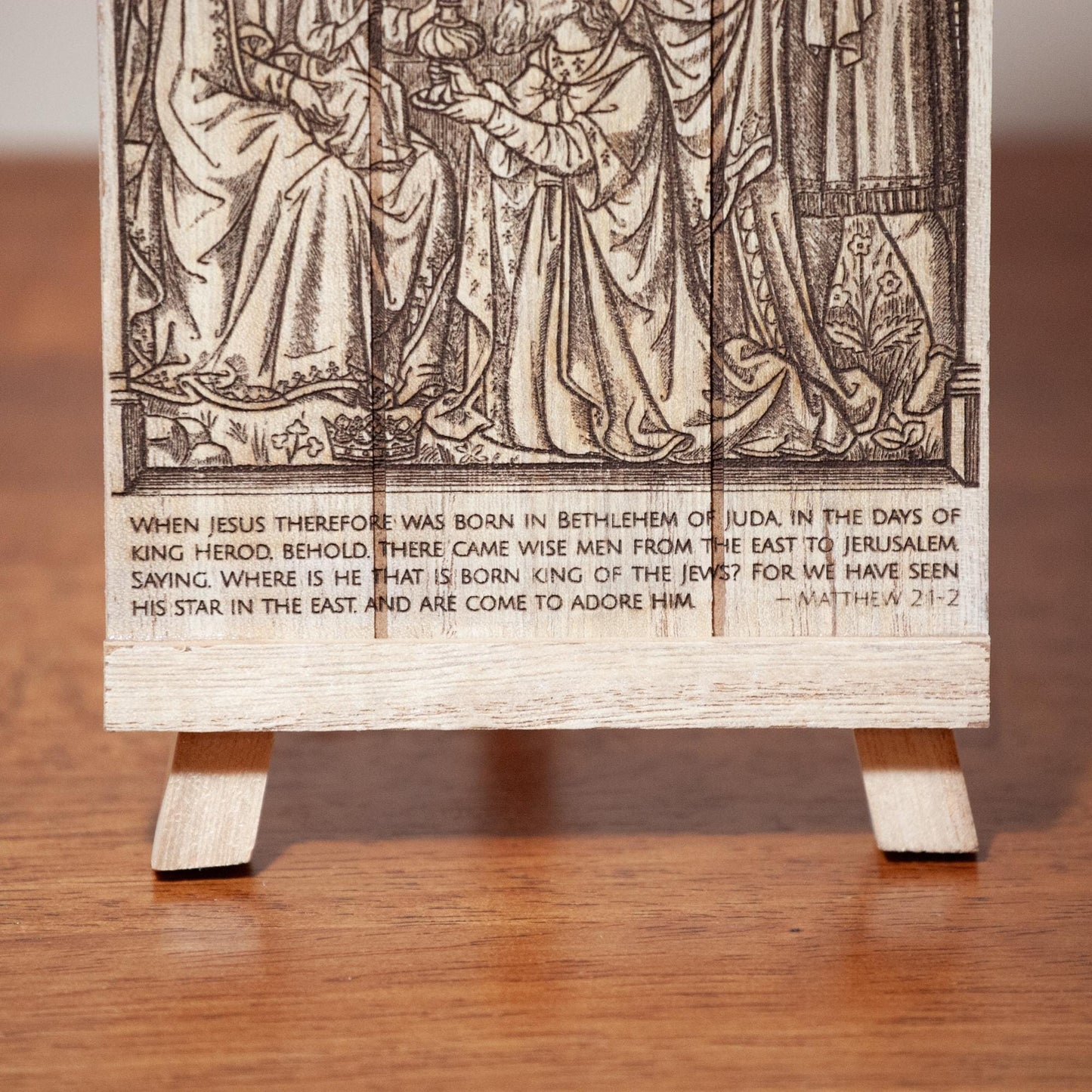 Three Wise Men, Epiphany, Nativity, Christmas, Laser-Engraved Wood Panel Easel Art, approximately 4.75" x 7.5" | Engraved in the USA