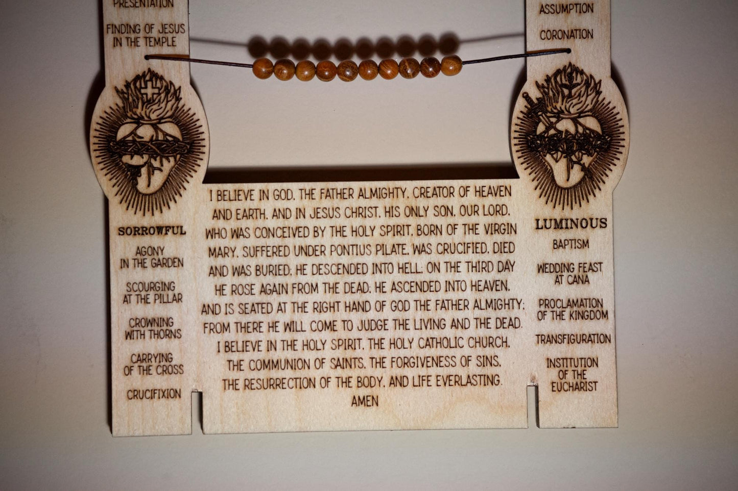 3-in-One Kitchen Rosary, 12" x 6", Laser-Engraved Birch Wood, For Fridge, Countertop, Wall, Made in the USA, Catholic Living