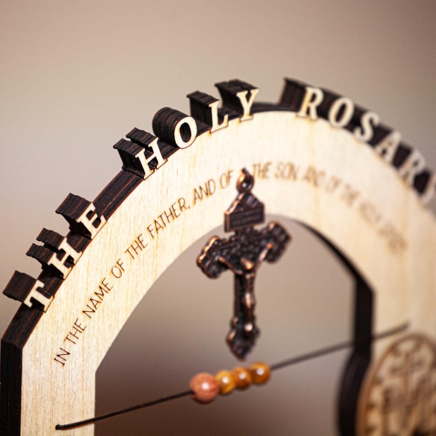 3-in-One Kitchen Rosary, 12" x 6", Laser-Engraved Birch Wood, For Fridge, Countertop, Wall, Made in the USA, Catholic Living