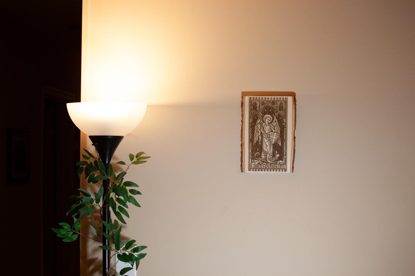 Saint Michael the Archangel, 7.5 x 11 inch Laser-Engraved Wood Wall Art with Bark Edge, Engraved in the USA, Catholic Living