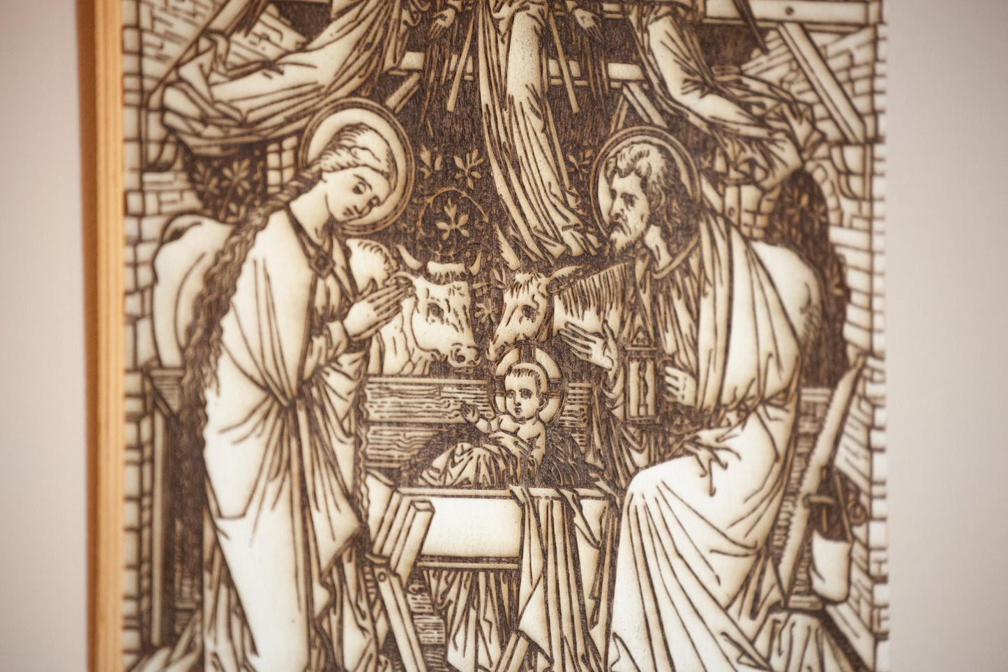 Nativity Scene, Christmas, Laser-Engraved Wood Panel Wall Art, 8" x 8" | Engraved in the USA