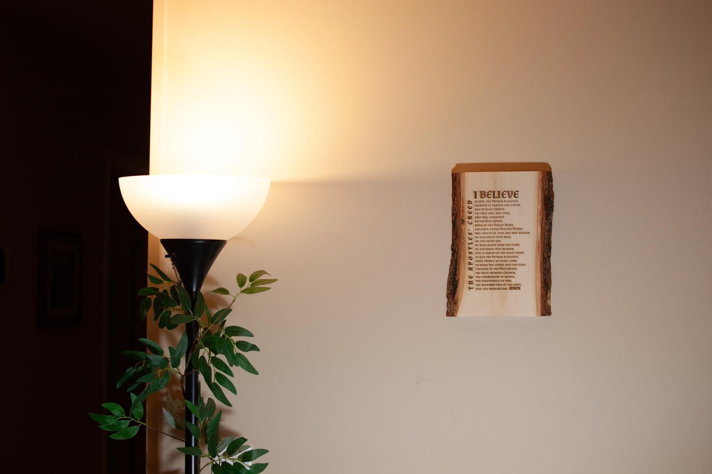 The Apostles' Creed, I Believe, 7.5 x 11 inch Laser-Engraved Wood Wall Art with Bark Edge, Engraved in the USA