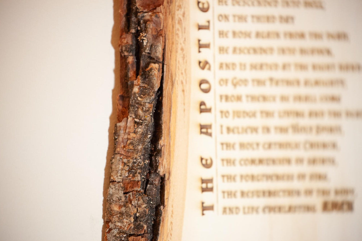 The Apostles' Creed, I Believe, 7.5 x 11 inch Laser-Engraved Wood Wall Art with Bark Edge, Engraved in the USA