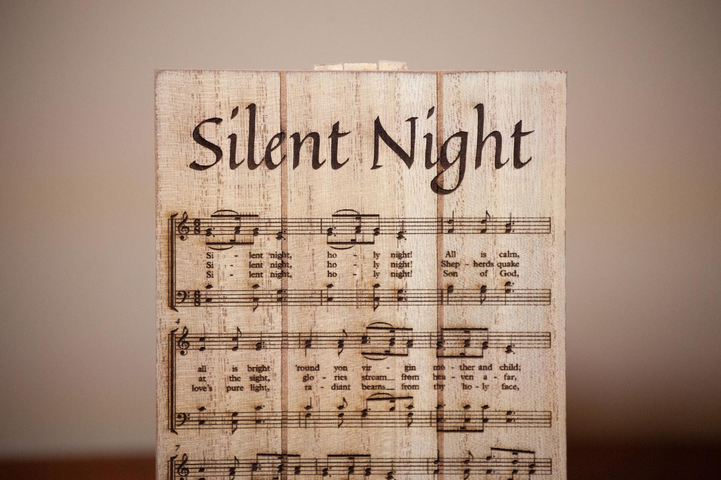 Silent Night, Christmas, Laser-Engraved Wood Panel Easel Art, 4.75" x 7.5" | Engraved in the USA