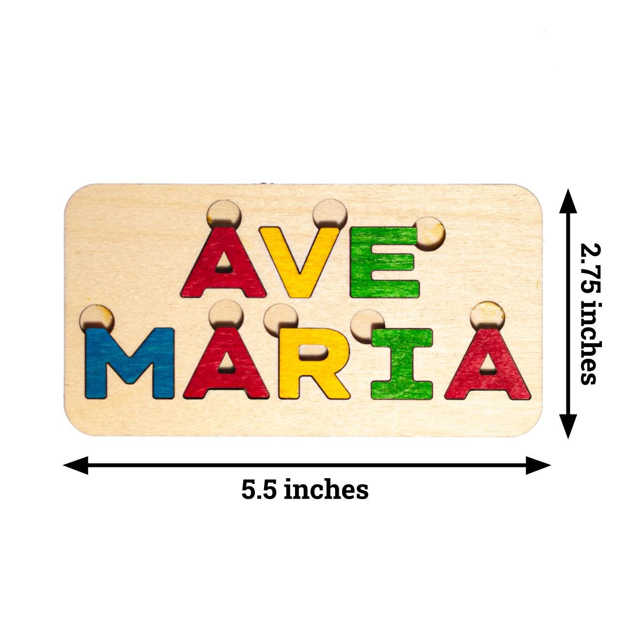 Mini Ave Maria Letter Puzzle, Made in the USA from Birch Wood, 5.5" x 2.75", Catholic Education, Home School