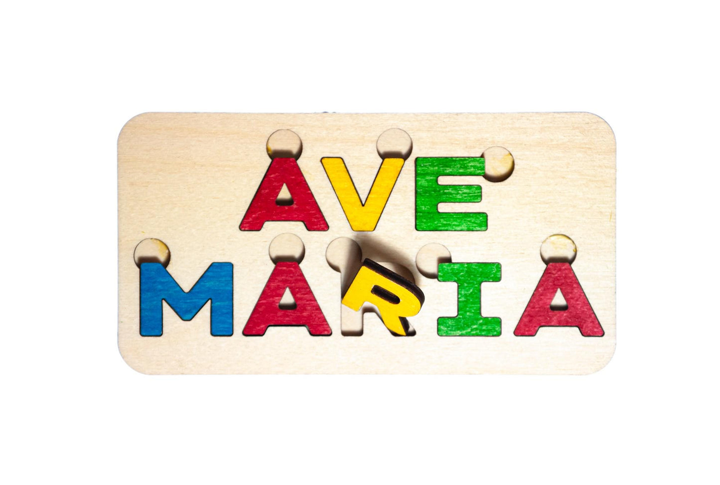 Mini Ave Maria Letter Puzzle, Made in the USA from Birch Wood, 5.5" x 2.75", Catholic Education, Home School