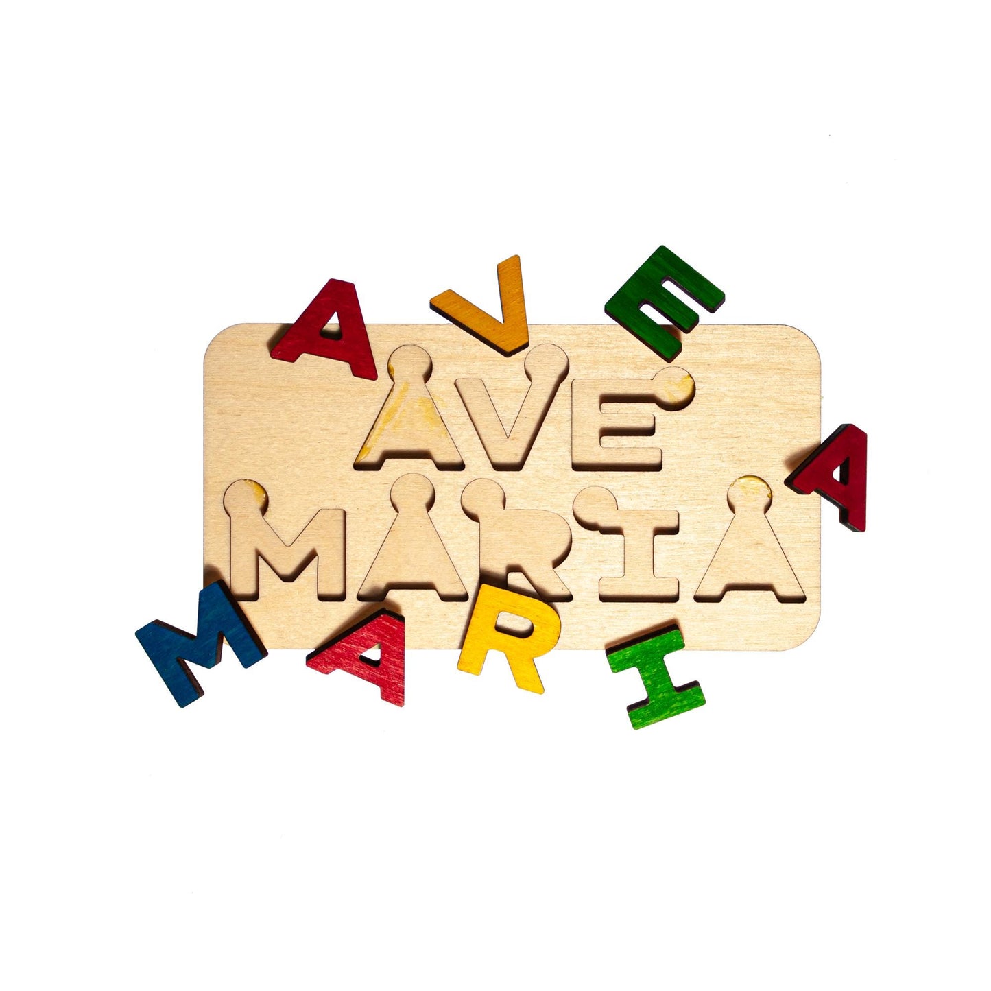 Mini Ave Maria Letter Puzzle, Made in the USA from Birch Wood, 5.5" x 2.75", Catholic Education, Home School