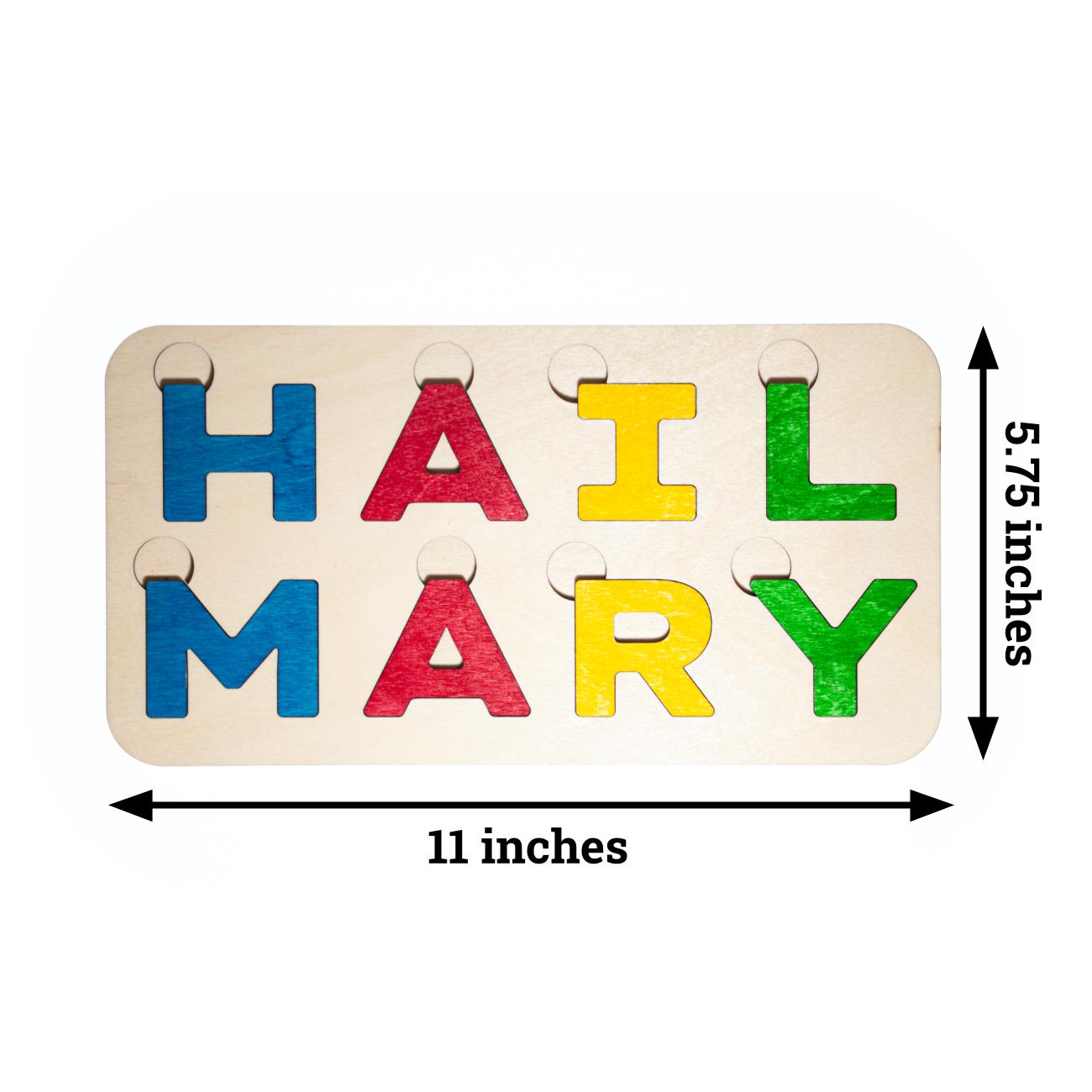 Large Hail Mary Letter Puzzle, Made in the USA from Birch Wood, 11" x 5.5", Catholic Education, Home School